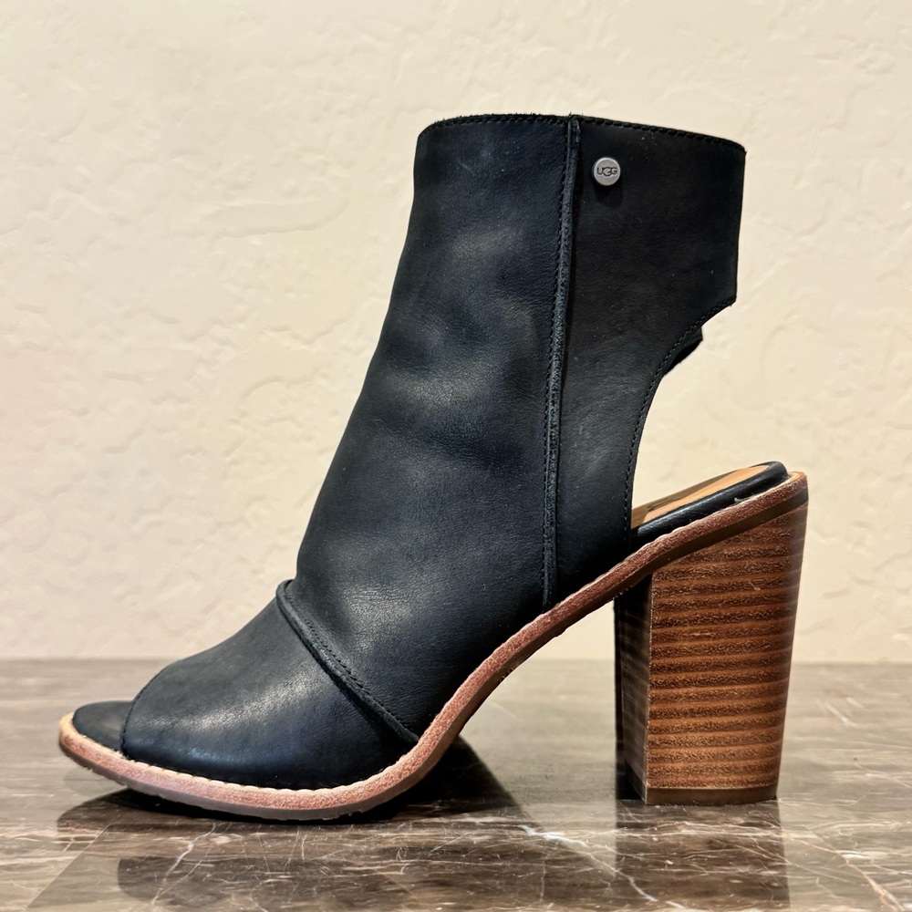 UGG Valencia Leather Peep Toe Heeled Booties